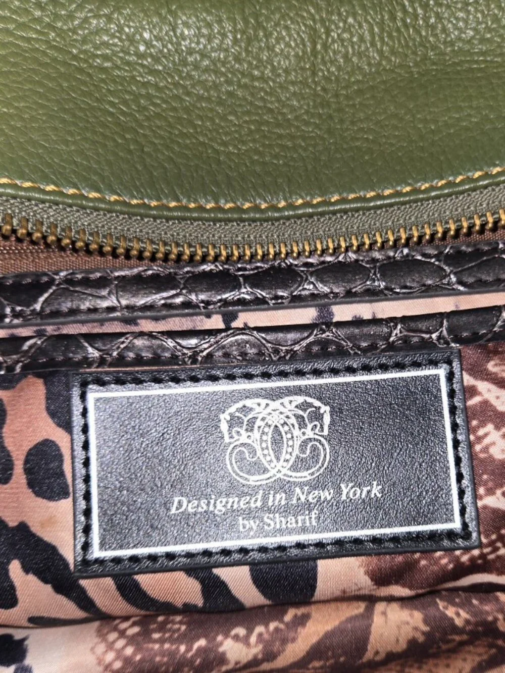 Sharif Olive Green Pebbled Satchel Handbag Crossbody Multi Pocket